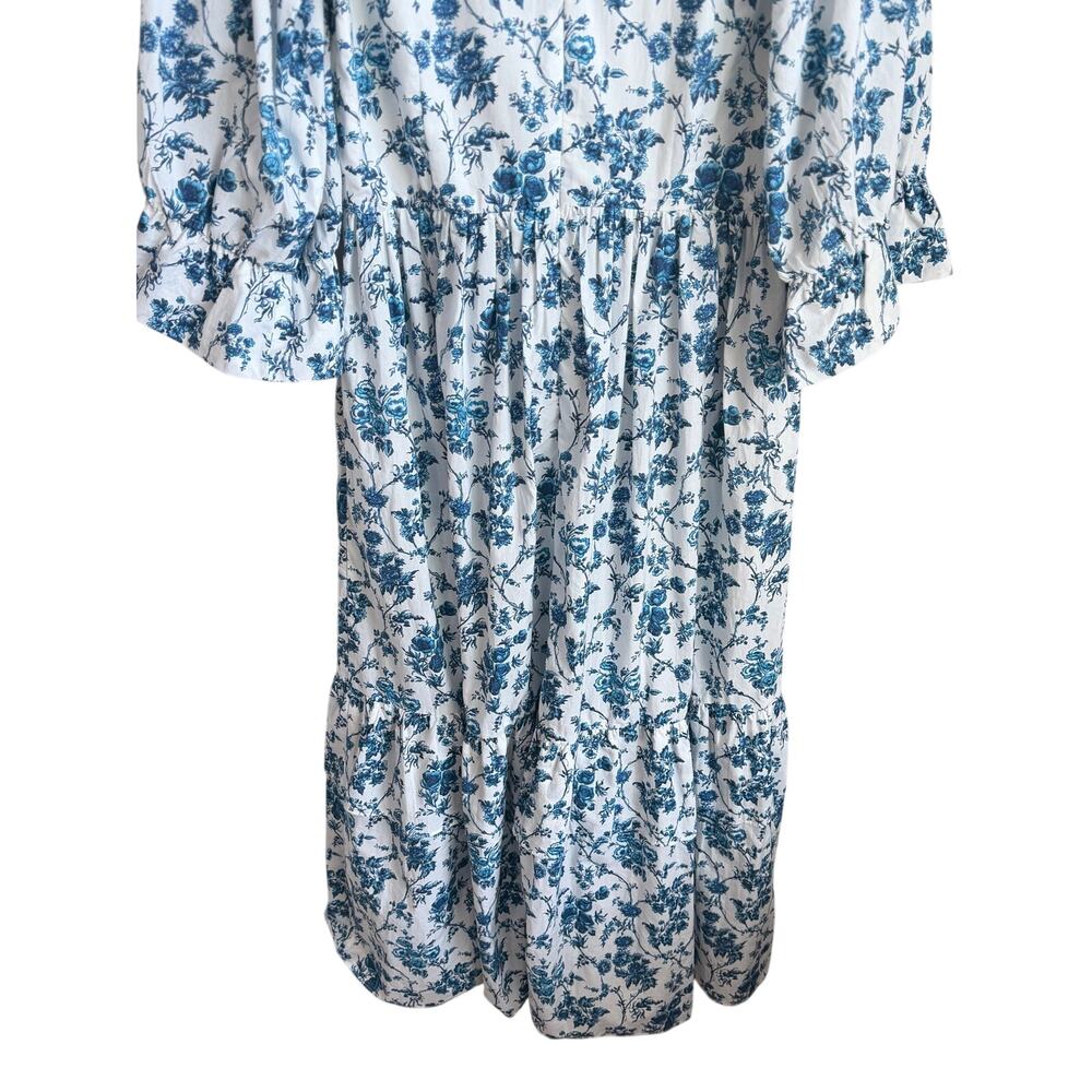 Meadows Clematis 3/4 Sleeve Mock Neck Midi Shirt Dress In Big Blue Floral US 6 - Picture 10 of 10